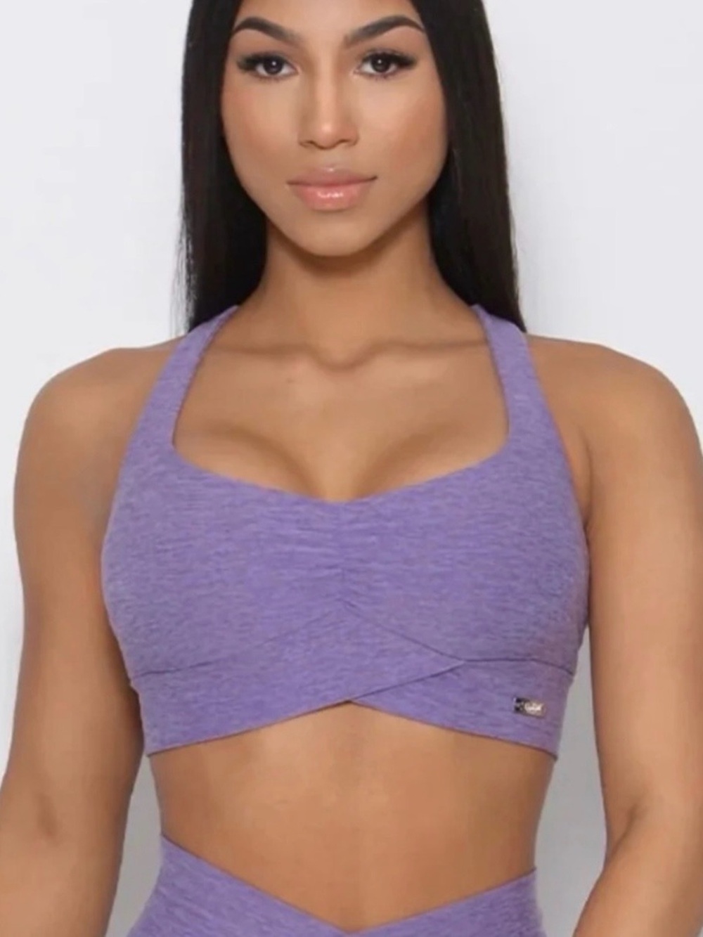 Bombshell Sportswear Heather Purple Crisscross Front Sports Bra